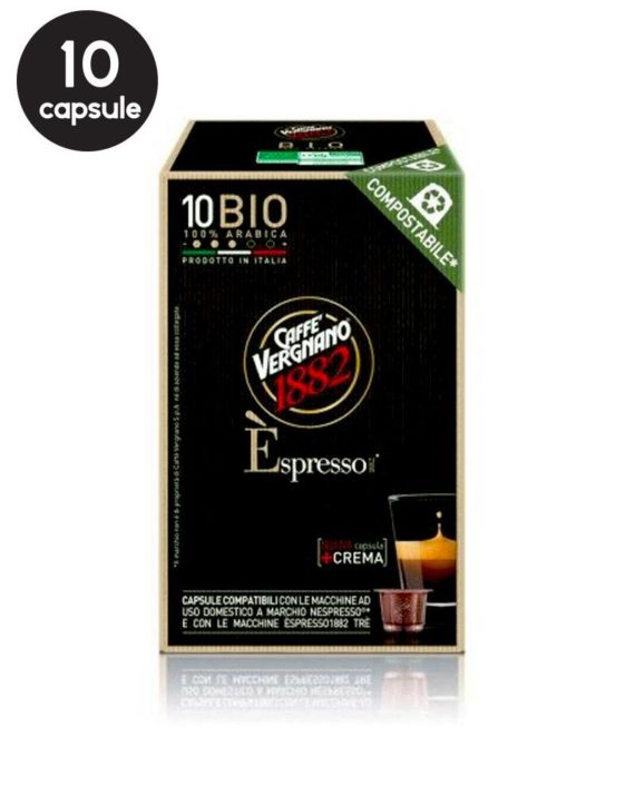 10 Capsule Biodegradabile Caffe Vergnano Espresso Bio - Compatibile Nespresso
