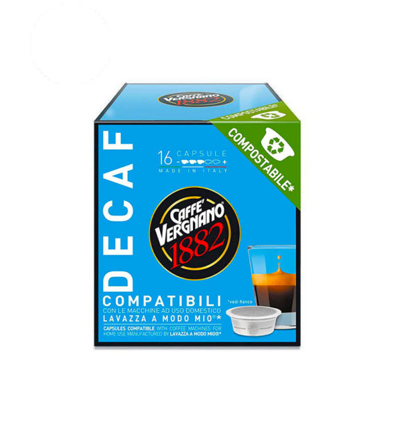 16 Capsule Biodegradabile Caffe Vergnano Decaf – Compatibile A Modo Mio