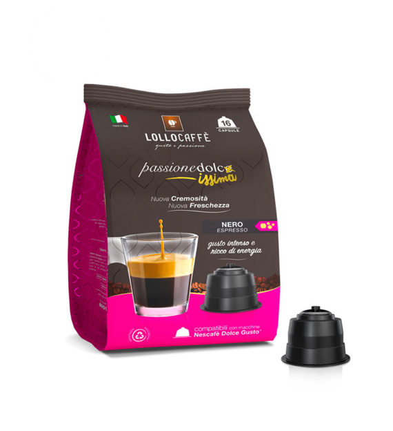 16 Capsule Lollo Caffe Espresso Nero - Compatibile Dolce Gusto