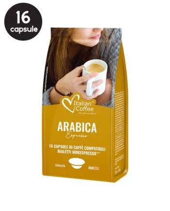 16 Capsule Italian Coffee Espresso Arabica - Compatibile Bialetti Mokespresso