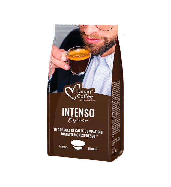 16 Capsule Italian Coffee Espresso Intenso - Compatibile Bialetti Mokespresso