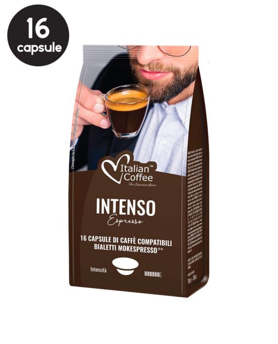 16 Capsule Italian Coffee Espresso Intenso - Compatibile Bialetti Mokespresso