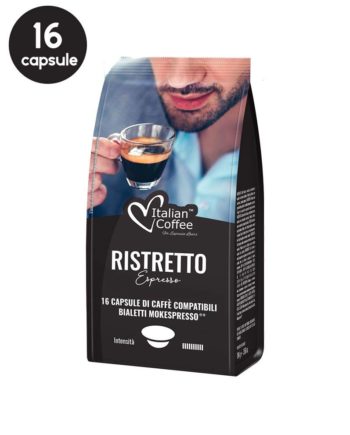 16 Capsule Italian Coffee Espresso Ristretto - Compatibile Bialetti Mokespresso