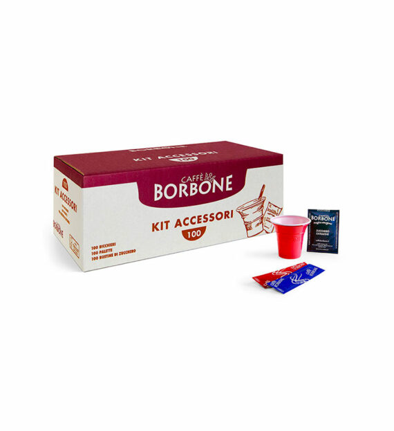 Kit Accesorii Borbone - 100 pahare plastic, 100 palete, 100 pliculete zahar