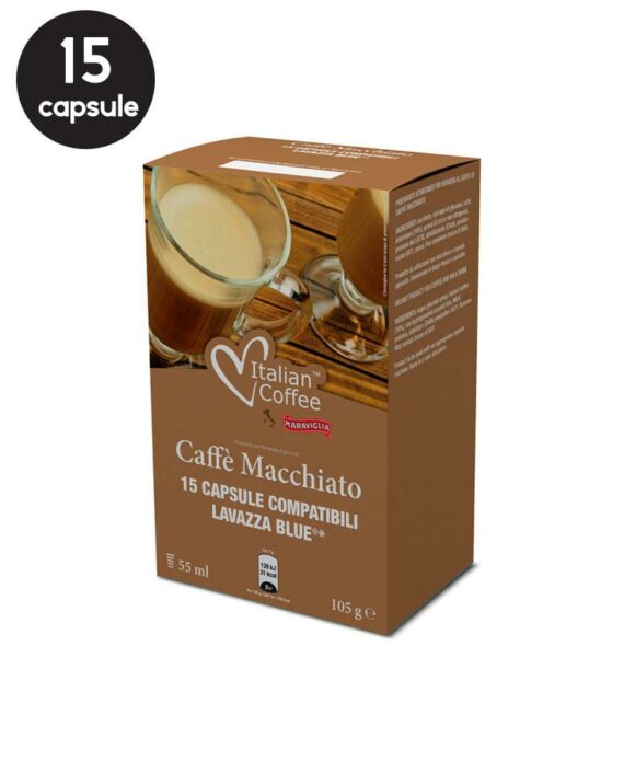 15 Capsule Italian Coffee Caffe Macchiato – Compatibile Lavazza Blue