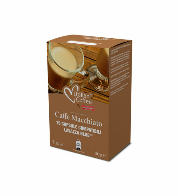 15 Capsule Italian Coffee Caffe Macchiato – Compatibile Lavazza Blue