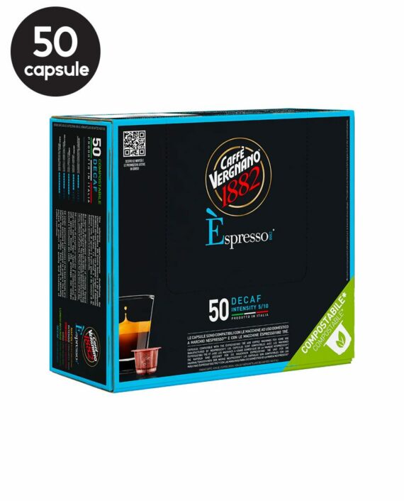 50 Capsule Biodegradabile Caffe Vergnano Espresso Decaf - Compatibile Nespresso