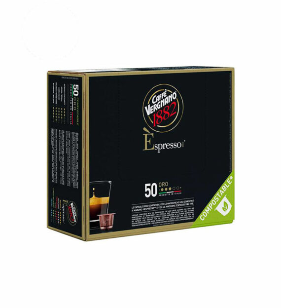 50 Capsule Biodegradabile Caffe Vergnano Espresso Oro Arabica - Compatibile Nespresso