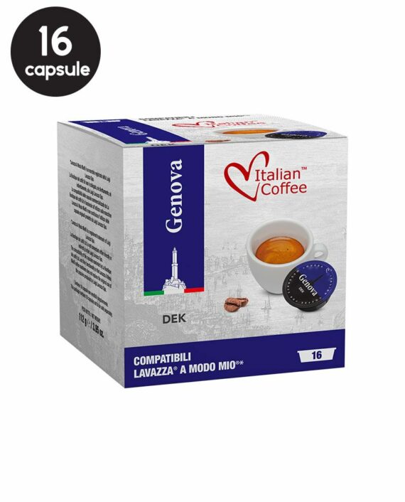 16 Capsule Italian Coffee Genova Decaffeinato - Compatibile A Modo Mio