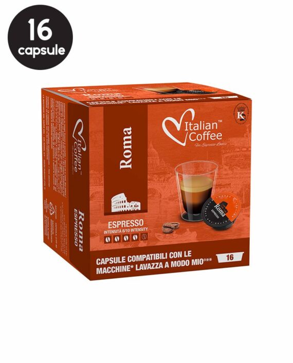 16 Capsule Italian Coffee Roma Espresso - Compatibile A Modo Mio