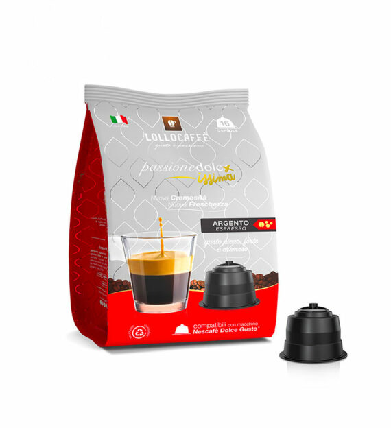 16 Capsule Lollo Caffe Espresso Argento - Compatibile Dolce Gusto