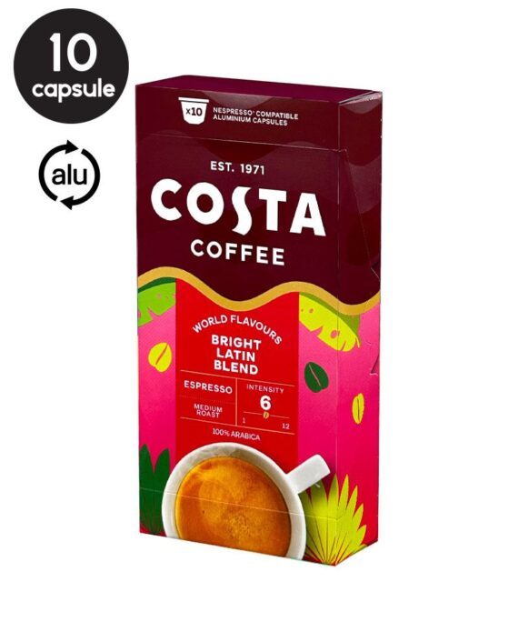 10 Capsule Aluminiu Costa Coffee Espresso Bright Latin Blend – Compatibile Nespresso