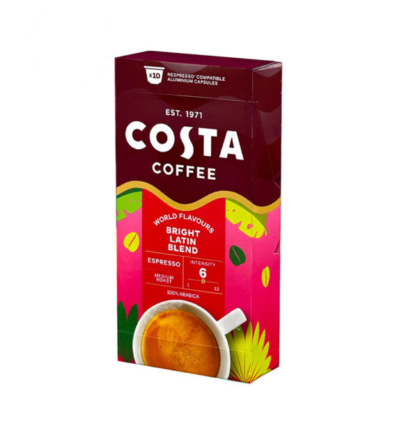 10 Capsule Aluminiu Costa Coffee Espresso Bright Latin Blend – Compatibile Nespresso