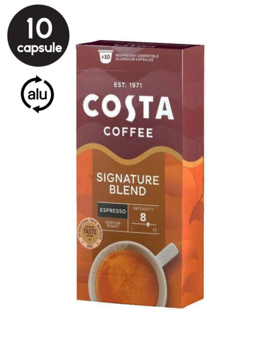10 Capsule Aluminiu Costa Coffee Espresso Signature Blend – Compatibile Nespresso
