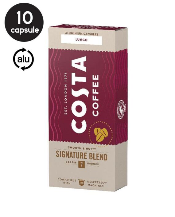 10 Capsule Aluminiu Costa Coffee Signature Blend Lungo – Compatibile Nespresso