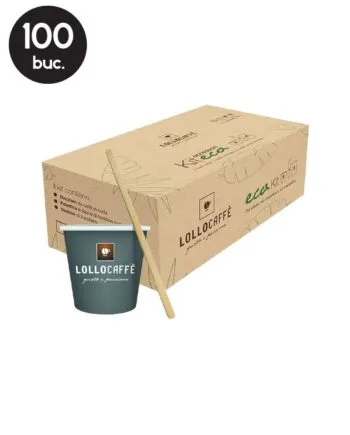 Kit Accesorii Lollo Eco - 100 pahare carton, 100 palete, 100 pliculete zahar