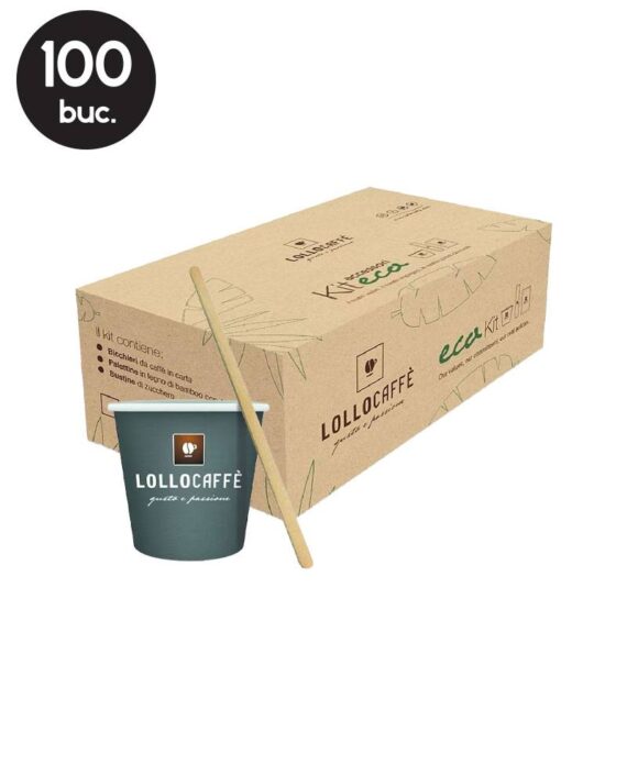 Kit Accesorii Lollo Eco - 100 pahare carton, 100 palete, 100 pliculete zahar