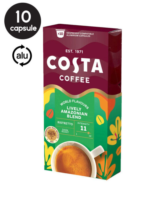10 Capsule Aluminiu Costa Coffee Lively Amazonian Blend – Compatibile Nespresso