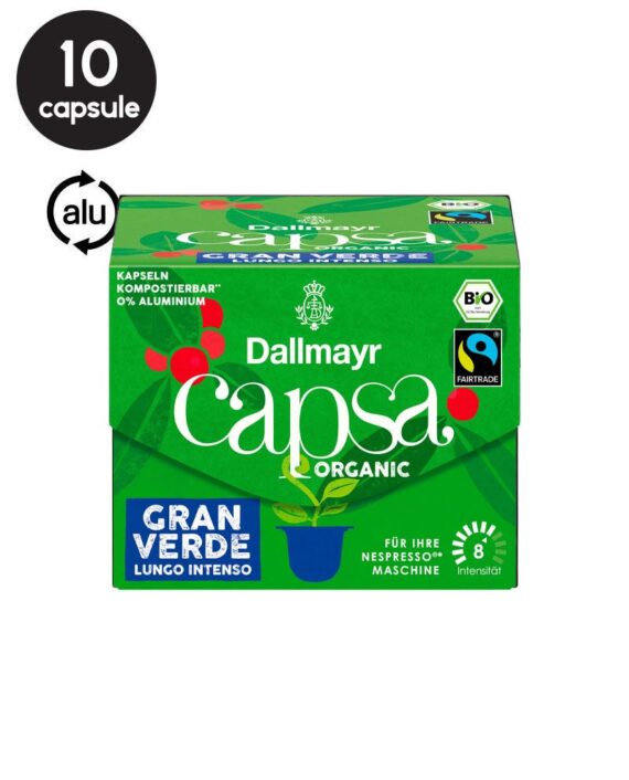 10 Capsule Aluminiu Dallmayr Capsa Gran Verde Lungo Intenso– Compatibile Nespresso