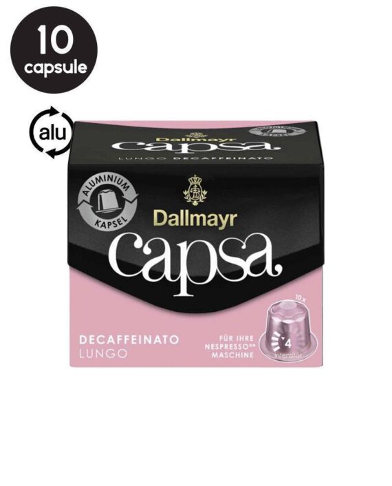 10 Capsule Aluminiu Dallmayr Capsa Lungo Decaffeinato – Compatibile Nespresso