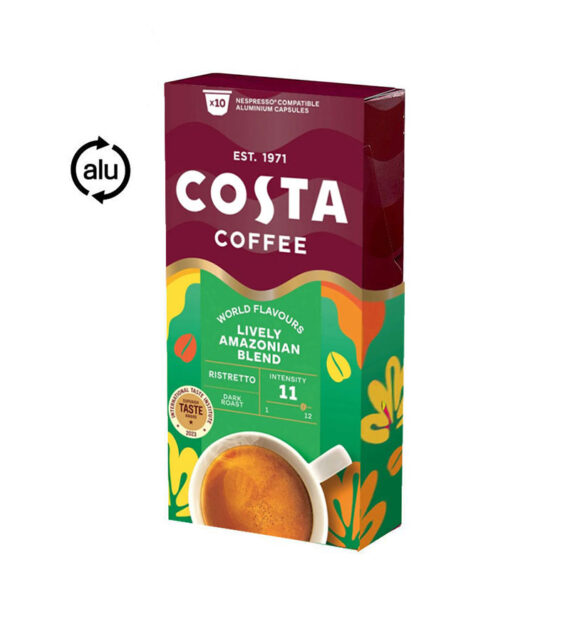 10 Capsule Aluminiu Costa Coffee Lively Amazonian Blend – Compatibile Nespresso
