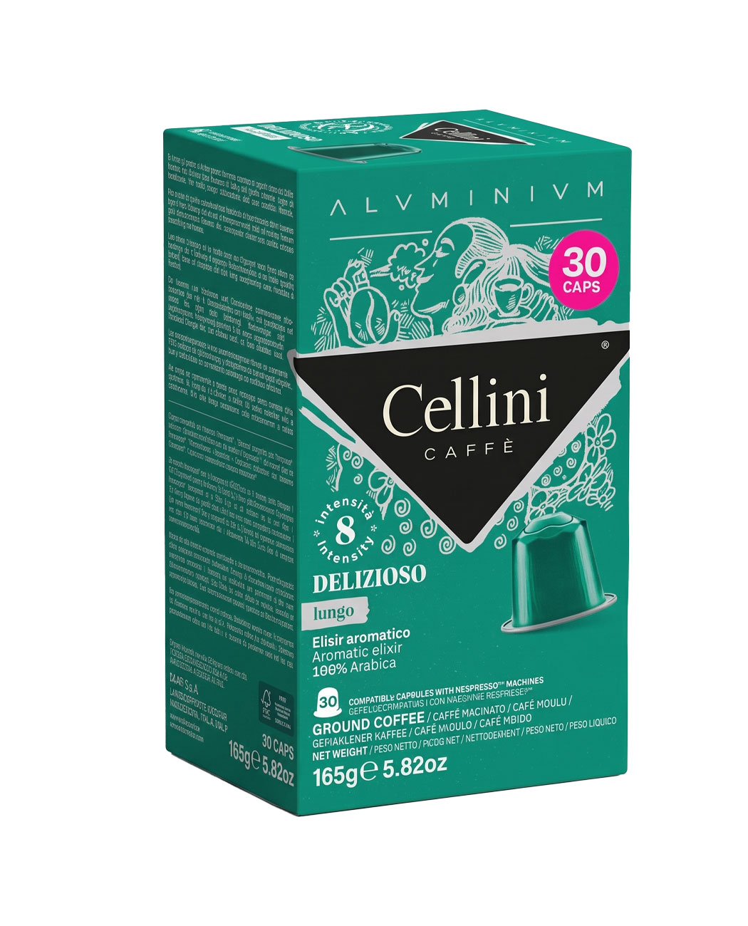 30 Capsule Aluminiu Cellini Deliziozo Lungo – Compatibile Nespresso 30 Capsule Aluminiu Cellini Deliziozo Lungo – Compatibile Nespresso – Kafferoma