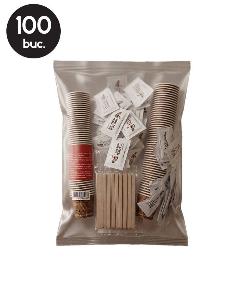 Kit Accesorii Tosteria Italiana - 100 pahare carton, 100 palete, 100 pliculete zahar Kit Accesorii Tosteria Italiana - 100 pahare carton, 100 palete, 100 pliculete zahar