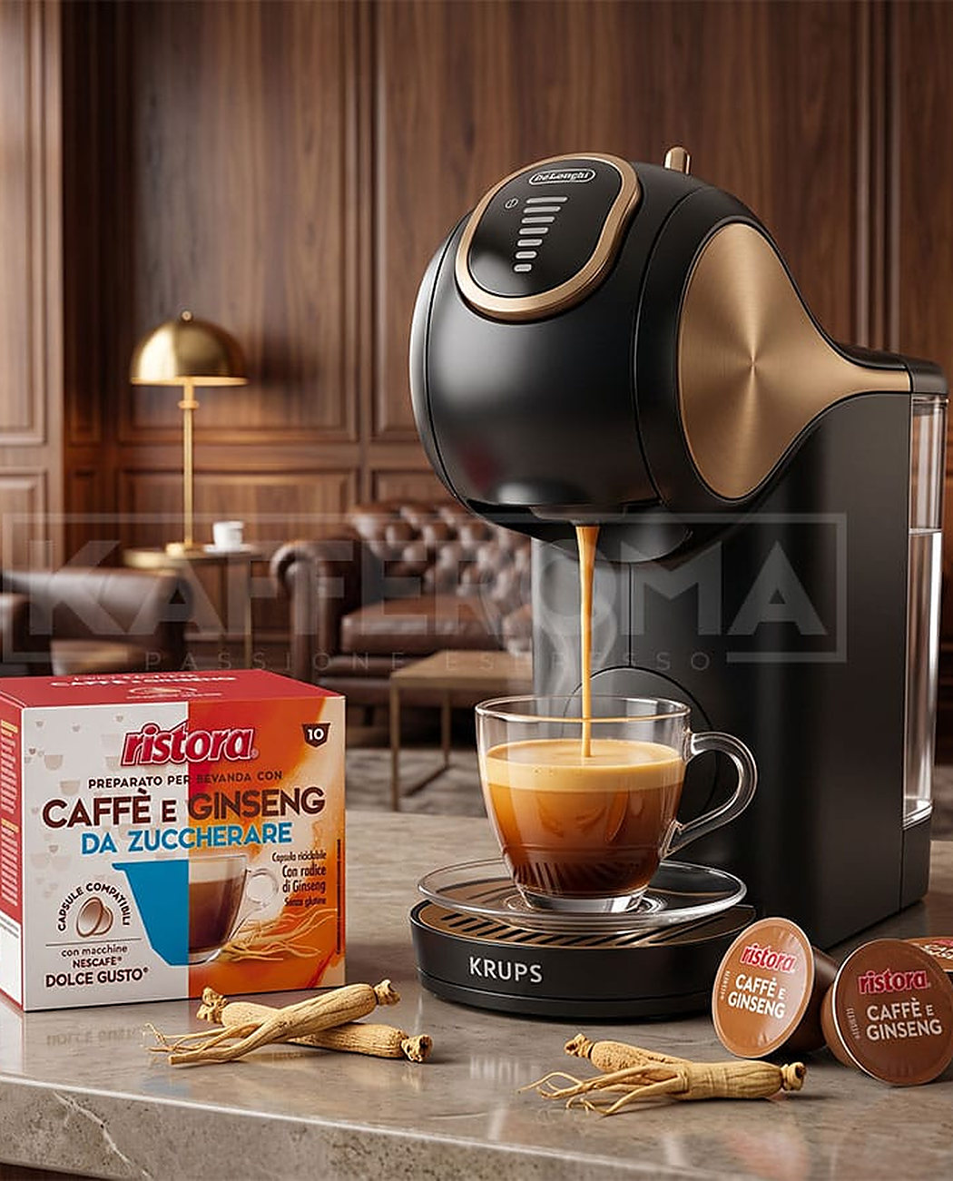 10 Capsule Ristora Caffe e Ginseng fara Zahar – Compatibile Dolce Gusto 10 Capsule Ristora Caffe e Ginseng fara Zahar – Compatibile Dolce Gusto, imaginea 3 – Kafferoma